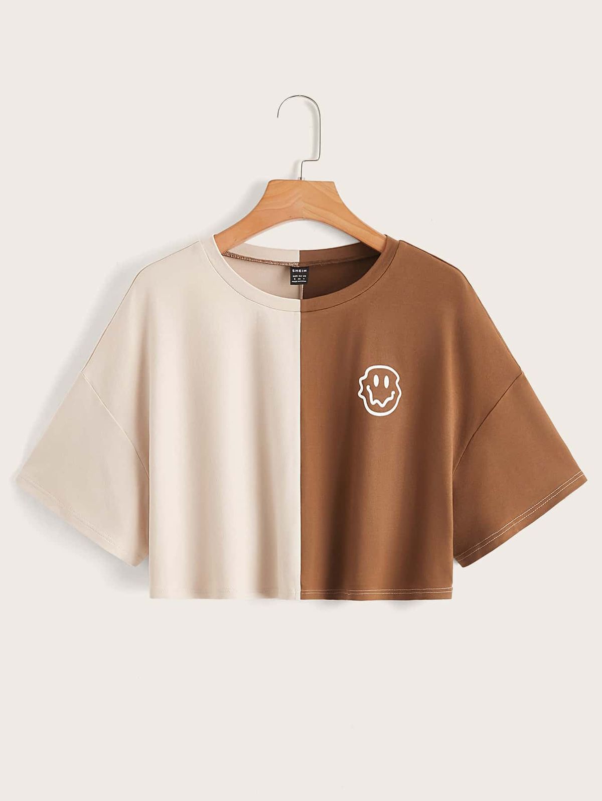 TWO-TONE SMILEY FACE CROP TOP
