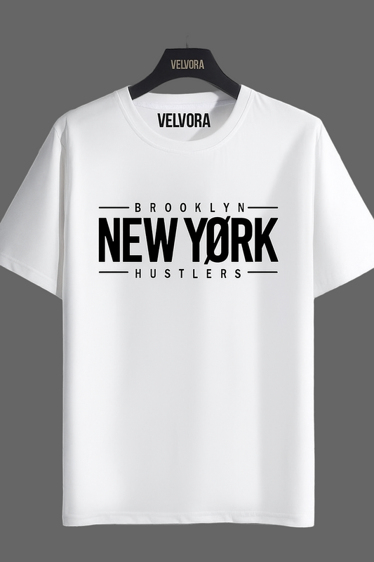 BROOKLYN NEW YORK HUSTLERS GRPHIC PRINT WHITE T-SHIRT