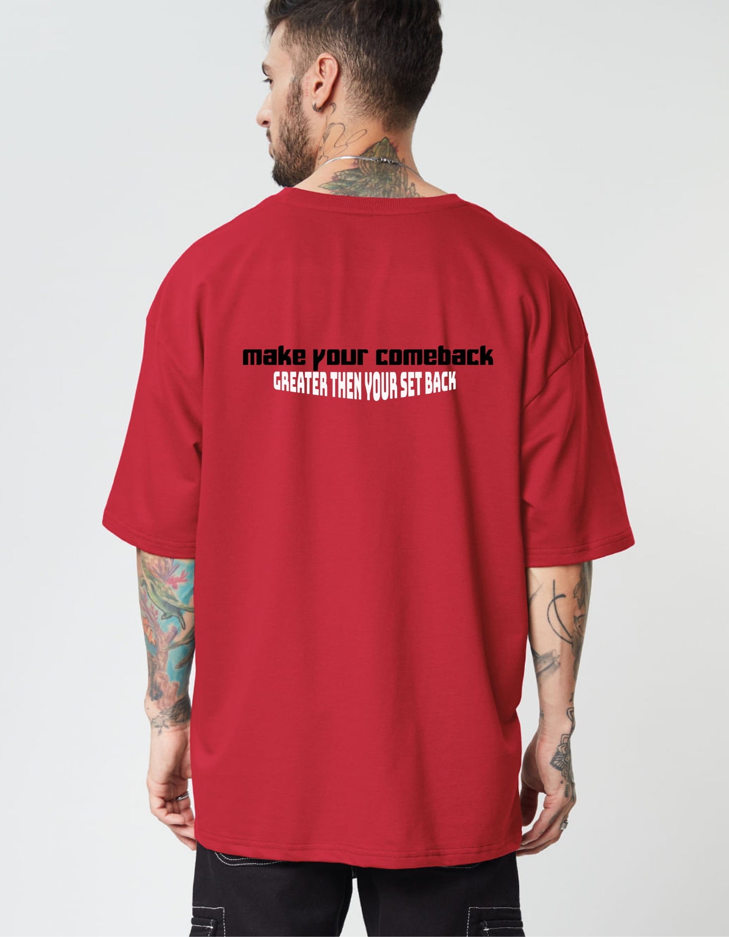 OVERSIZED RED MOTIVATIONAL QUOTE T-SHIRT