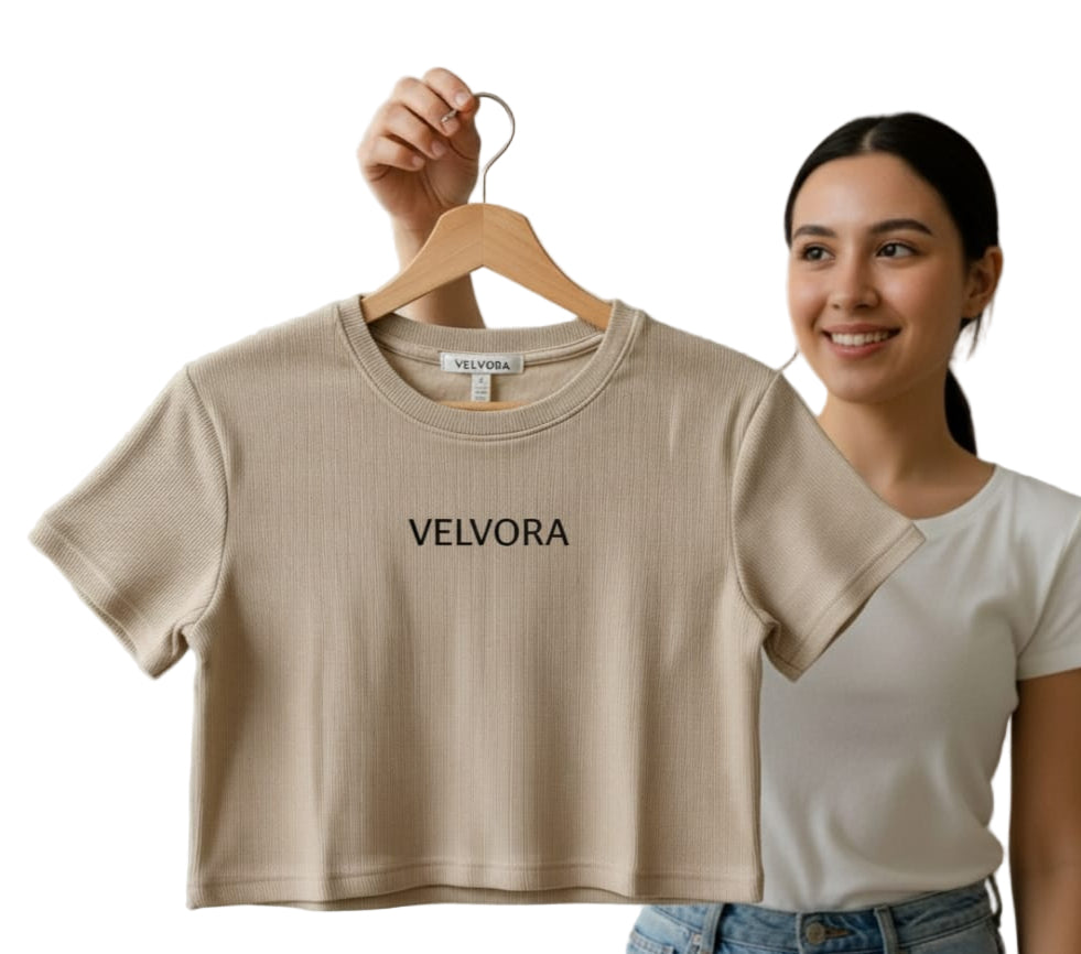 VELVORA SIGNATURE RIBBED CROP – EVERYDAY LUXE TEE