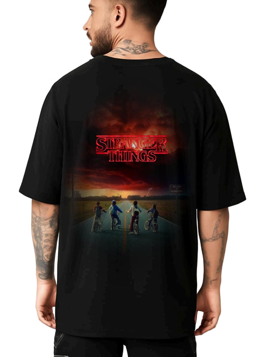 STRANGER THINGS OVERSIZED GRAPHIC PRINT BLACK T-SHIRT